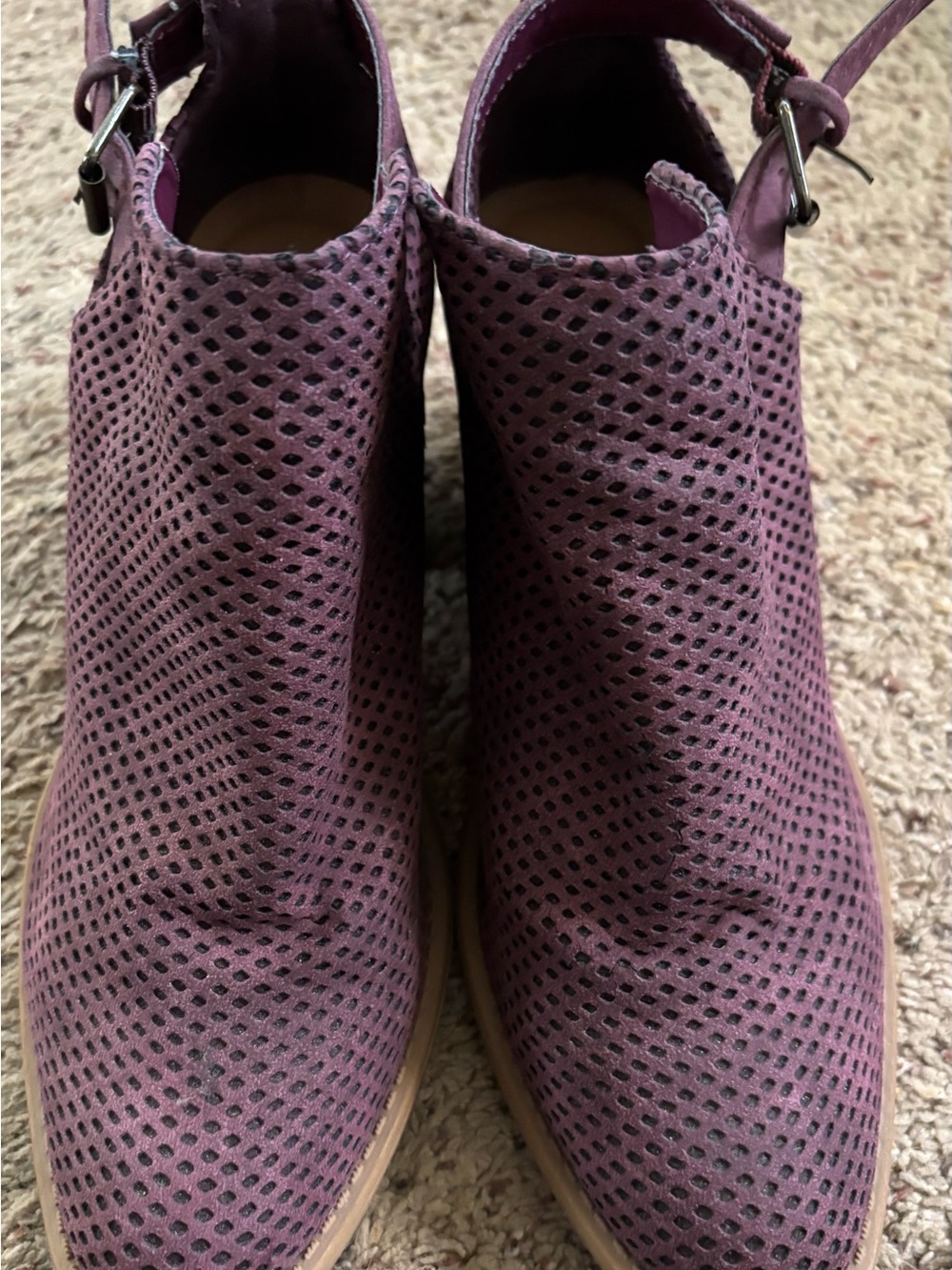 Qupid Perforated Plum Ankle Booties
